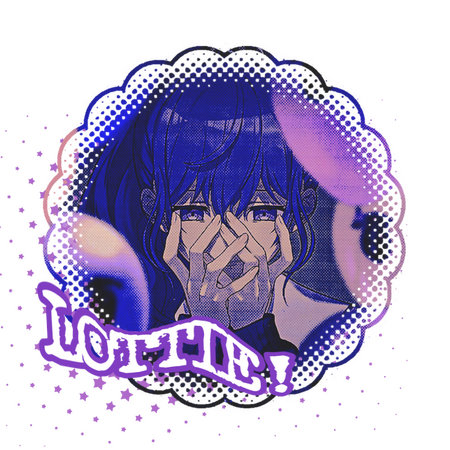curved text that reads, "LOTTIE!" below a graphic of mafuyu asahina from the n25 nihil-san 2Dmv.